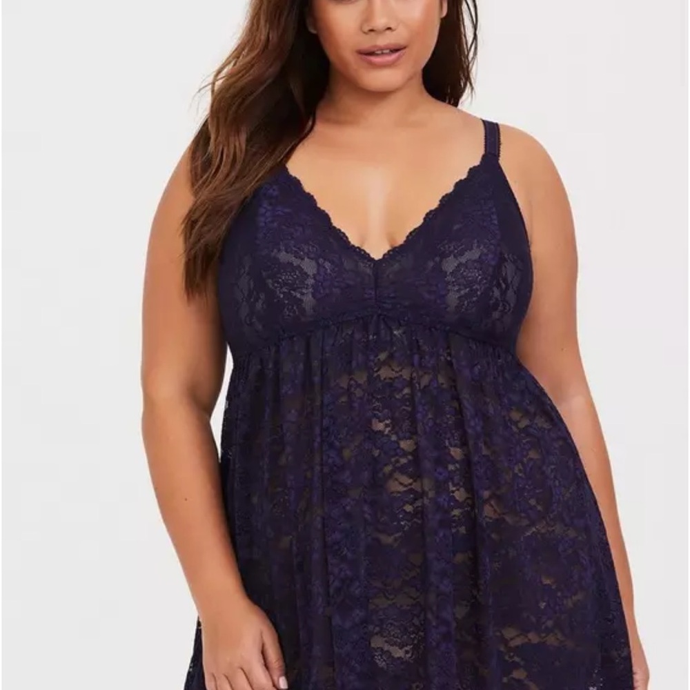 Elegant Lace Babydoll Nightgown - Navy